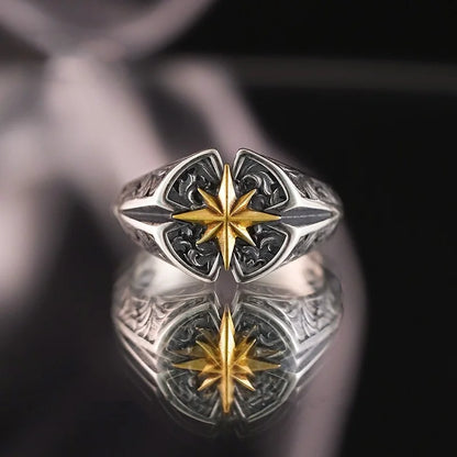925 Sterling Silver Vintage North Star Ring