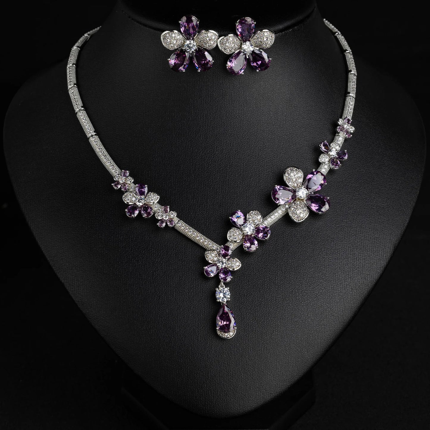 Stereo Sliver Colour Glamour Flower Jewelry Set