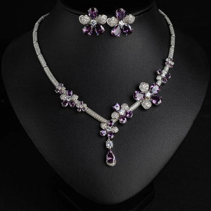 Stereo Sliver Colour Glamour Flower Jewelry Set