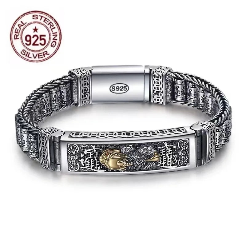 Vintage S925 Sterling Silver Retro Lucky Pixiu Bracelet