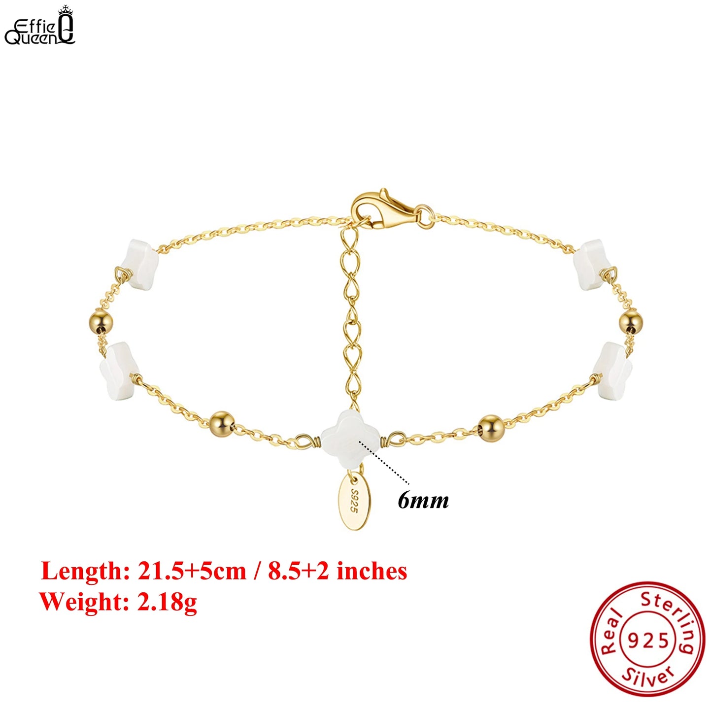 S925 Shell Anklet Four Leaf Clover