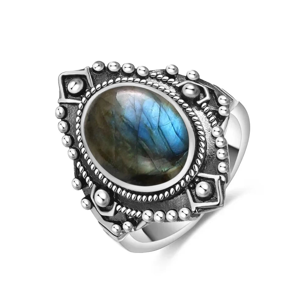 Vintage S925 Sterling Silver Ring with Natural Moonstone Stone
