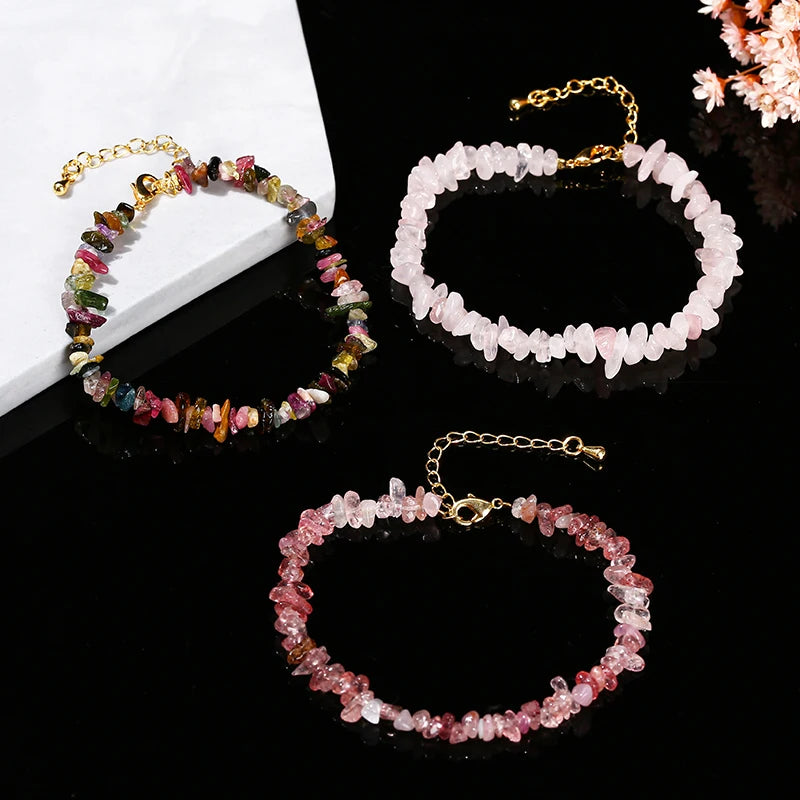 Amethyst Rock Quartz Crystal Stone Chip Bead Bracelet
