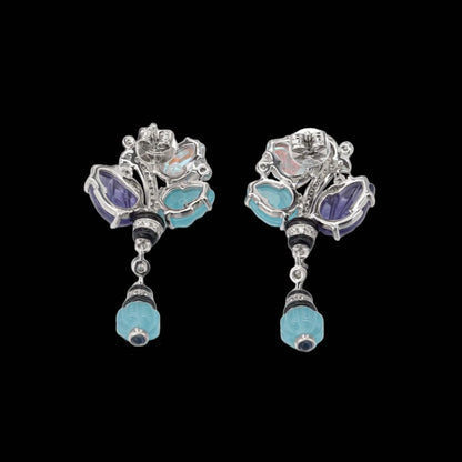 S925 Vintage Style Purple Blue Gradient Floral Dangle Earrings
