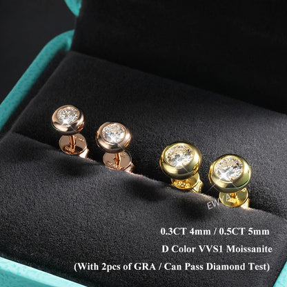 18K S925 Round Bezel 0.3/0.5CT Moissanite Earrings