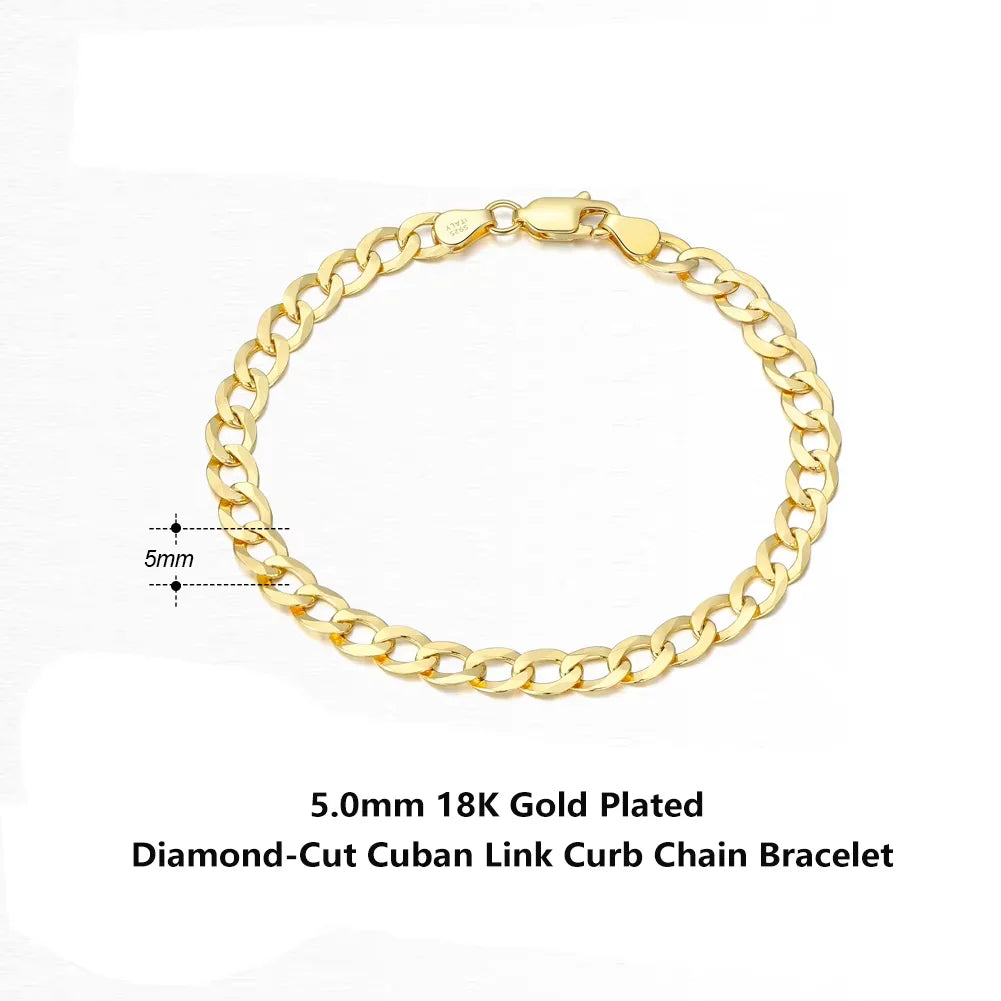 18K Gold Over 925 Sterling Silver Italian Cuban Bracelet