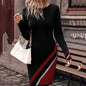 New Long Sleeve Striped Print O-neck Slim Fashion Elegant Casual