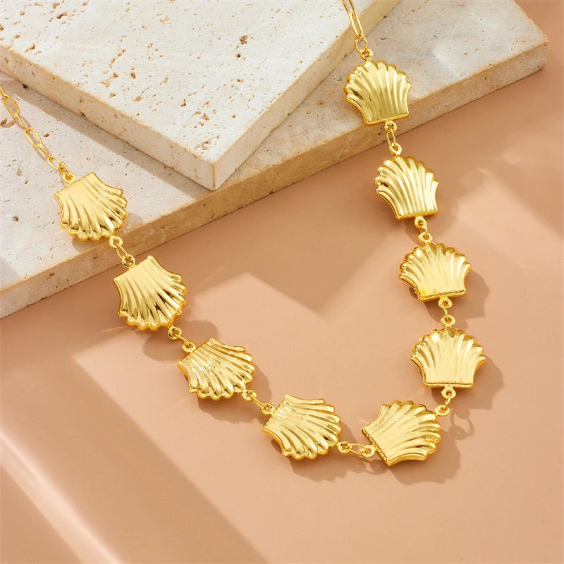 Stainless Golden Large Shell Necklace