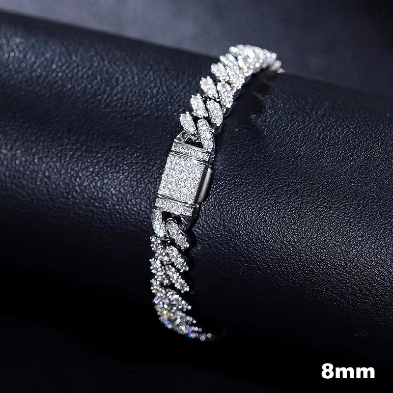 D VVS Moissanite Cuban Bracelet 925 Sterling Silver