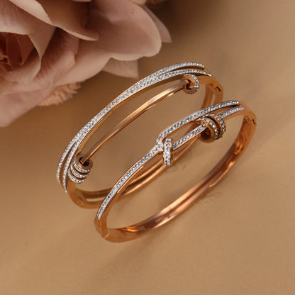 Crystal Cutout Knot Stainless Steel Gold Colour Charm Bracelet