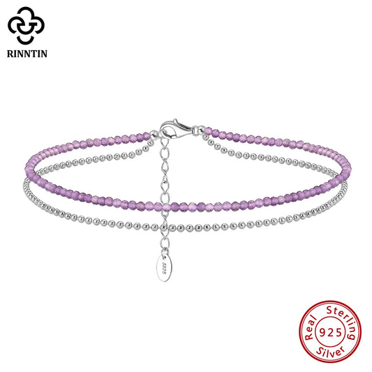 S925 Layered Amethyst Anklets