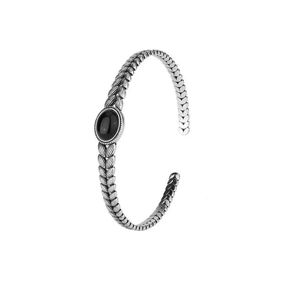 925 Sterling Silver Vintage Bracelets with Black Stone