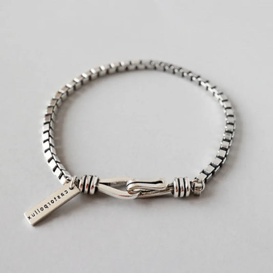 New 925 Sterling Silver Simple Style Bracelet Charm Geometric Shape Woman Bracelet