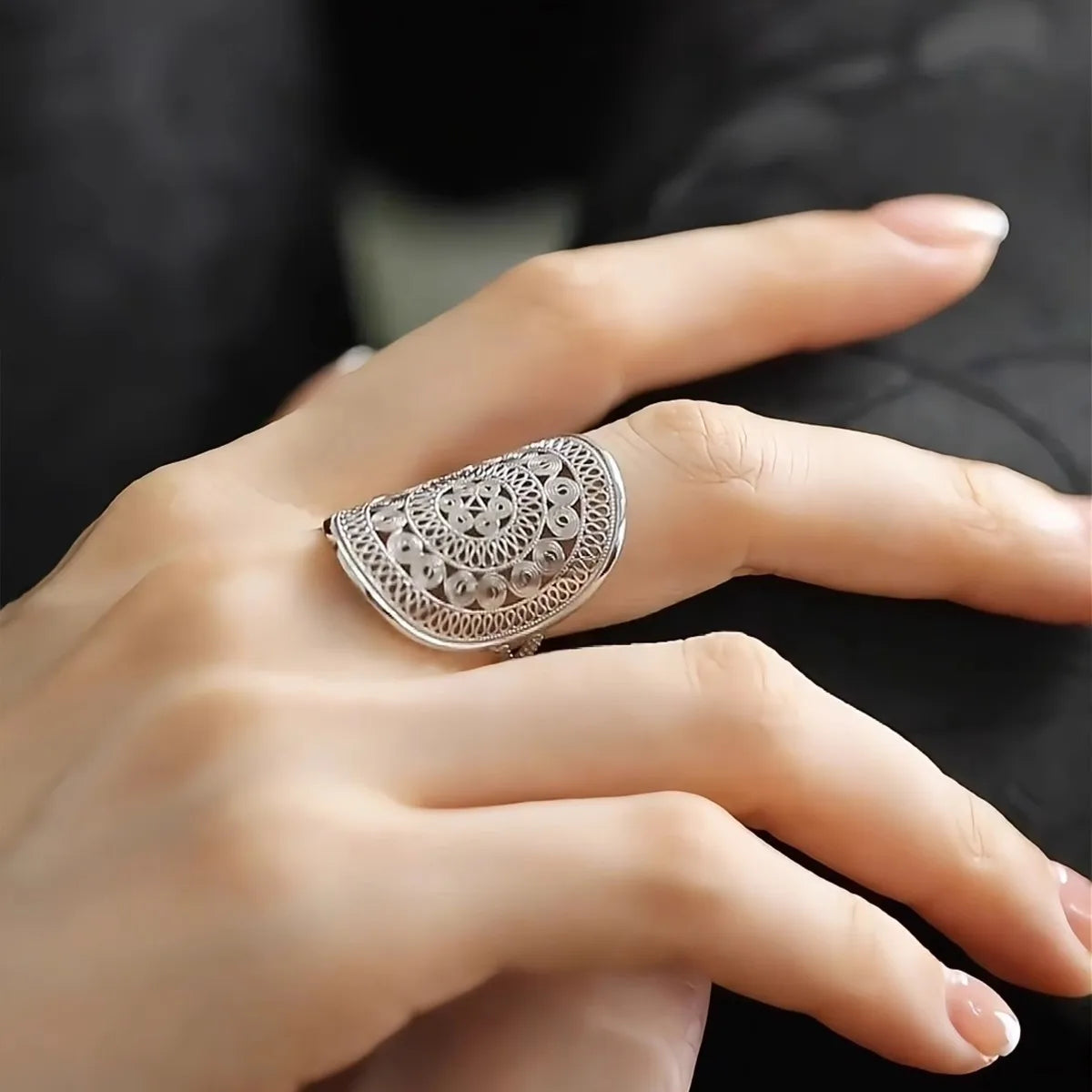 Copper Drum Flower Pattern Creative Premium Index Finger Ring