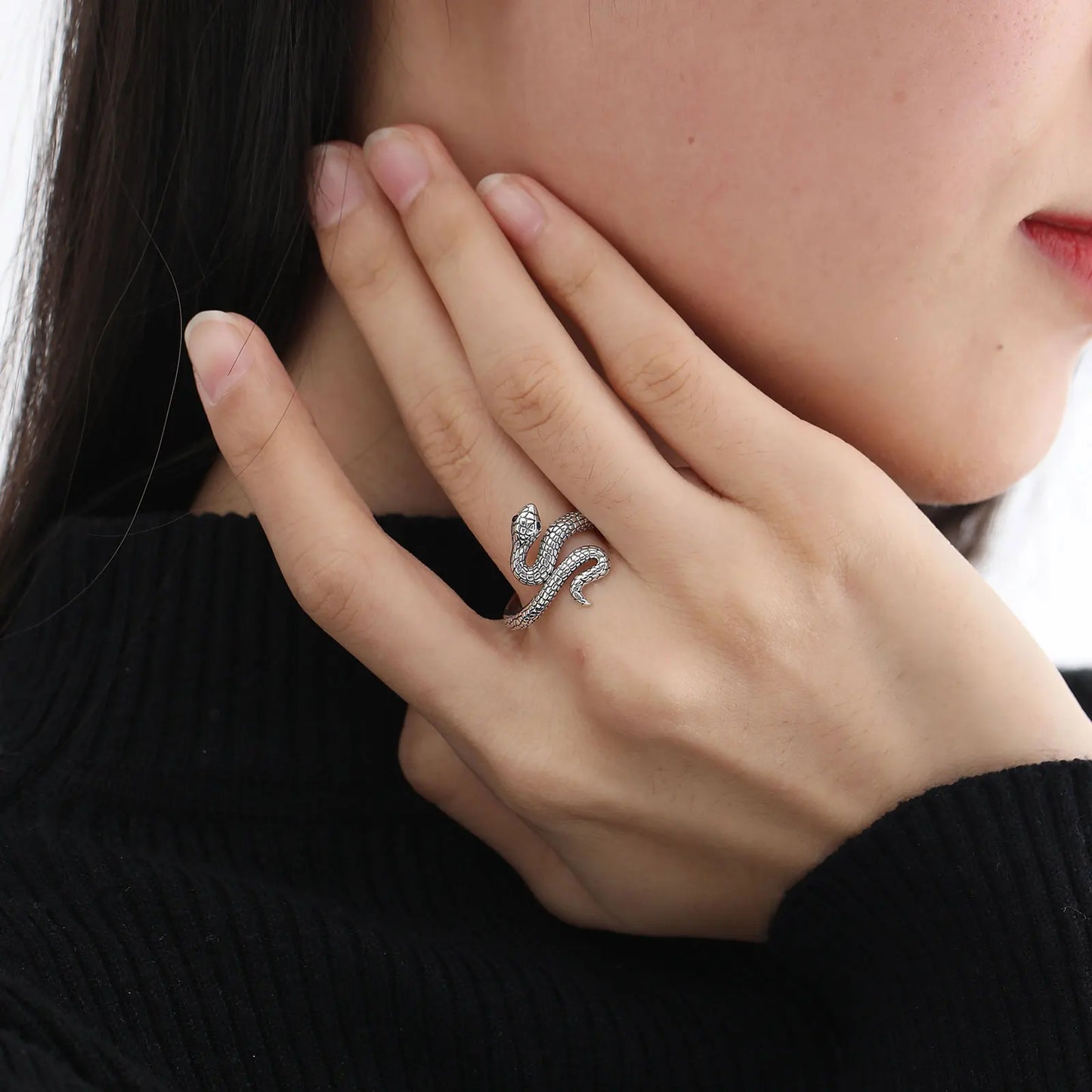 Snake Adjustable Ring Black Zircon Retro Textures Cobra Ring