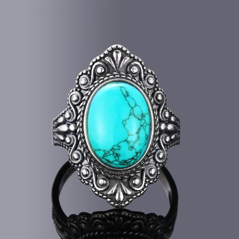S925 Sterling Silver With Natural Turquoise Stone Rings