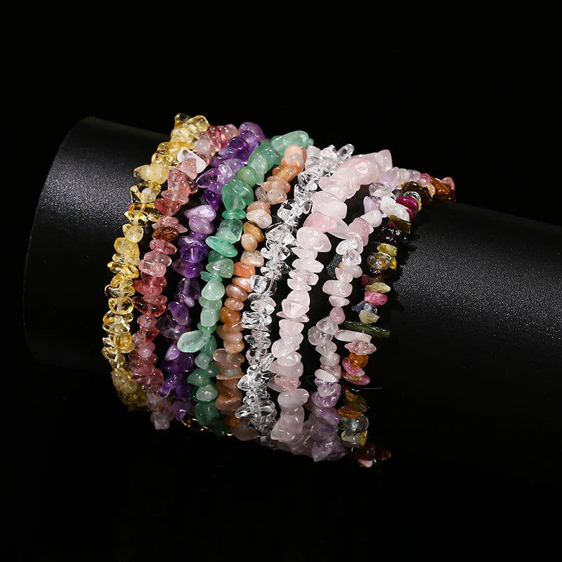 Amethyst Rock Quartz Crystal Stone Chip Bead Bracelet
