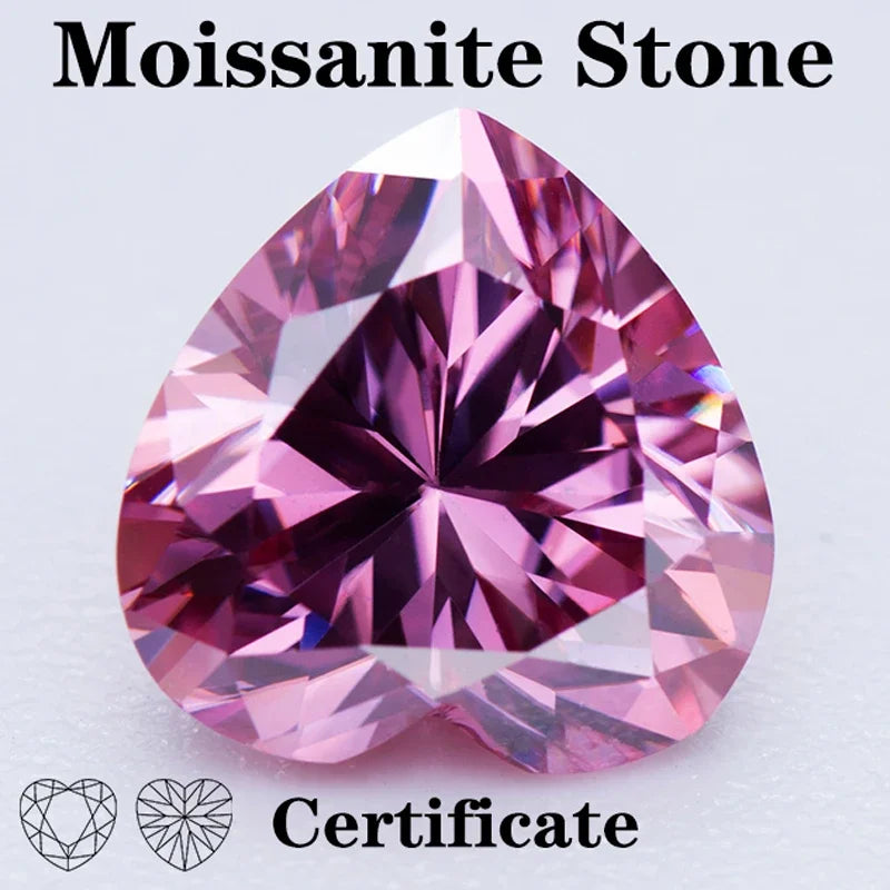 Moissanite Stone Heart Shape Pink Color VVS1 With Certificate