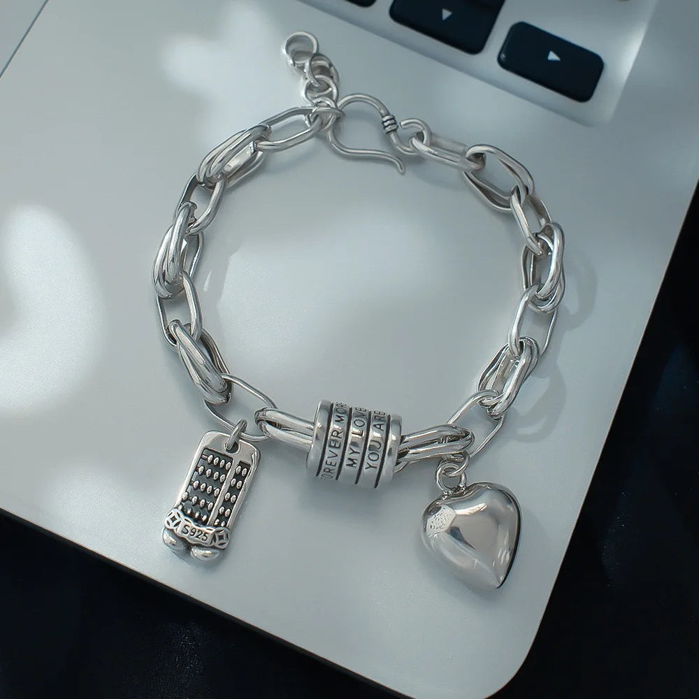 925 Sterling Silver Bracelets with Heart Charm