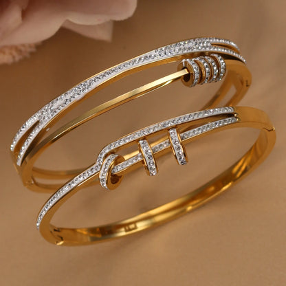 Crystal Cutout Knot Stainless Steel Gold Colour Charm Bracelet