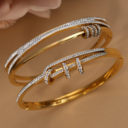 Crystal Cutout Knot Stainless Steel Gold Colour Charm Bracelet