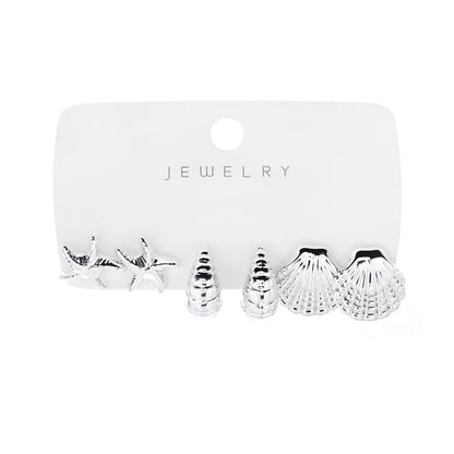 6pcs/Set Trendy Shell Starfish Stud Earrings