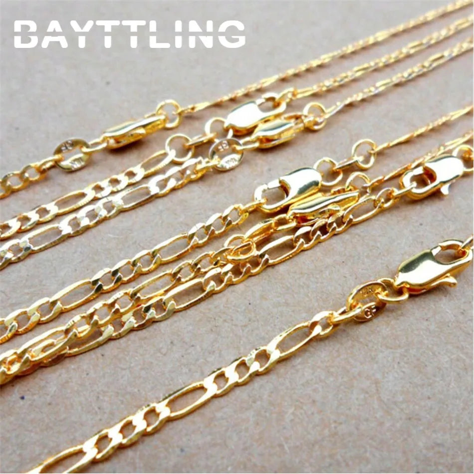 925 Silver 18K Necklace 4mm Figaro
