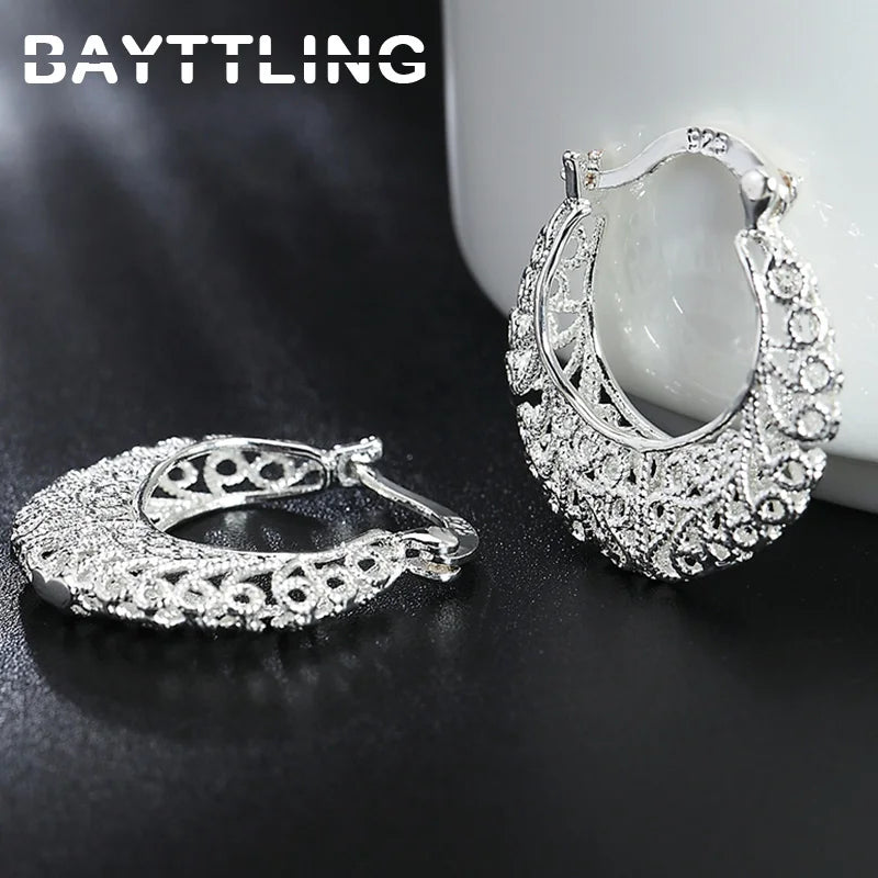 925 Sterling Silver Fine Hollow Round Hoop Earrings