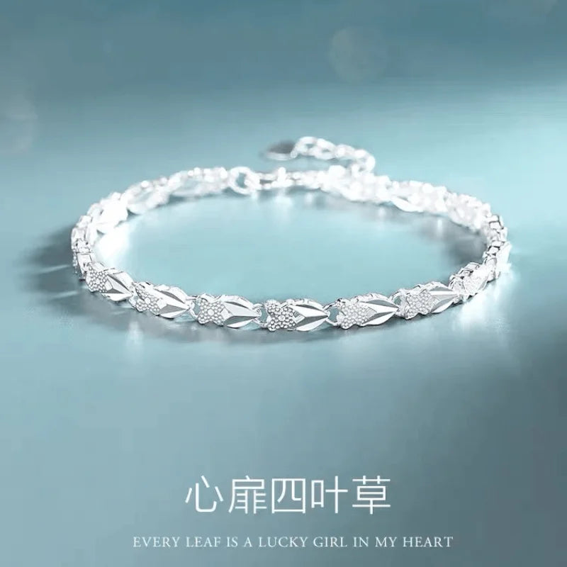 Fine 925 Sterling Silver Heart Lucky Clover Bracelets