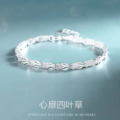 Fine 925 Sterling Silver Heart Lucky Clover Bracelets