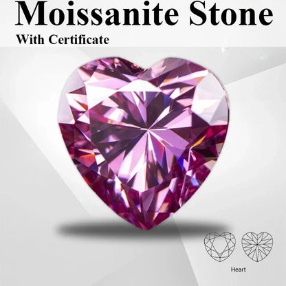 Moissanite Stone Heart Shape Pink Color VVS1 With Certificate