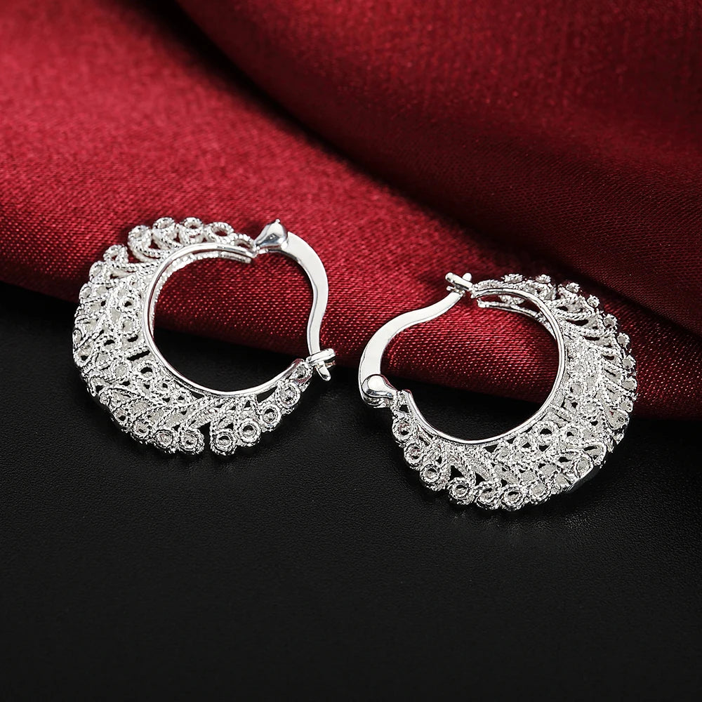 925 Sterling Silver Hollow Carved drop Earrings