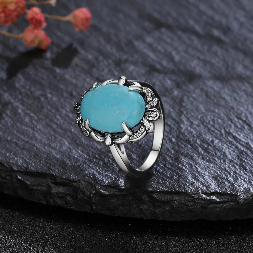 S925 Sterling Silver With Natural Turquoise Stone Rings