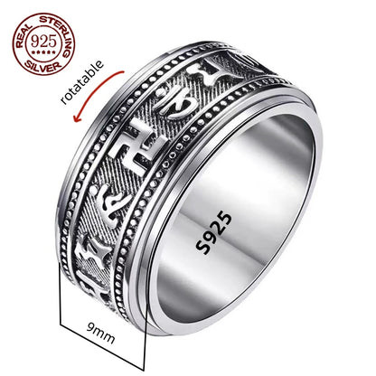 Rotatable S925 Sterling Silver Vintage Retro Ring