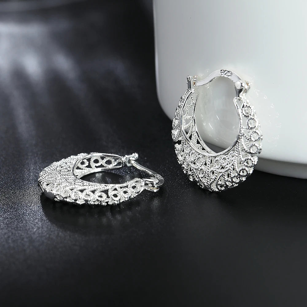 925 Sterling Silver Hollow Carved drop Earrings
