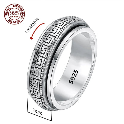 Rotatable S925 Sterling Silver Vintage Retro Ring