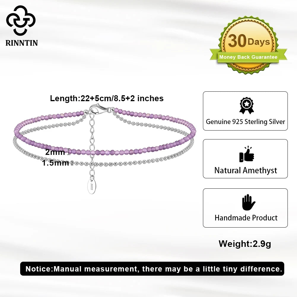 S925 Layered Amethyst Anklets