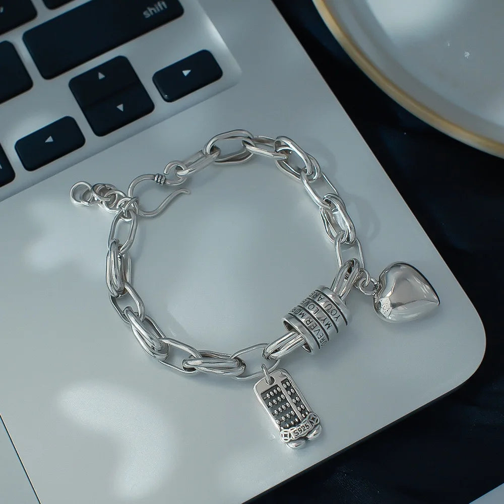 925 Sterling Silver Bracelets with Heart Charm