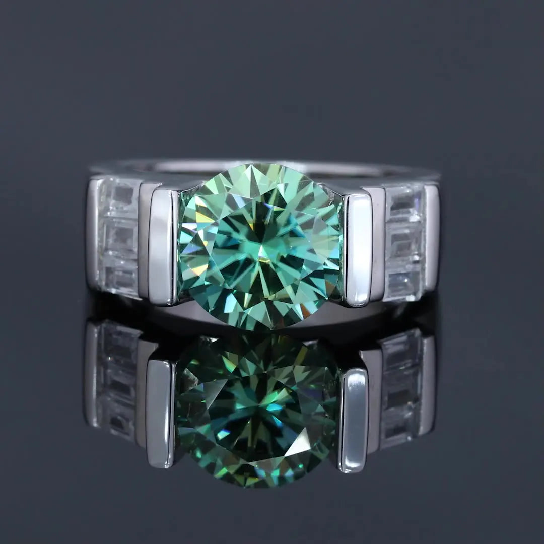 S925 Silver Green Moissanite Finger Ring