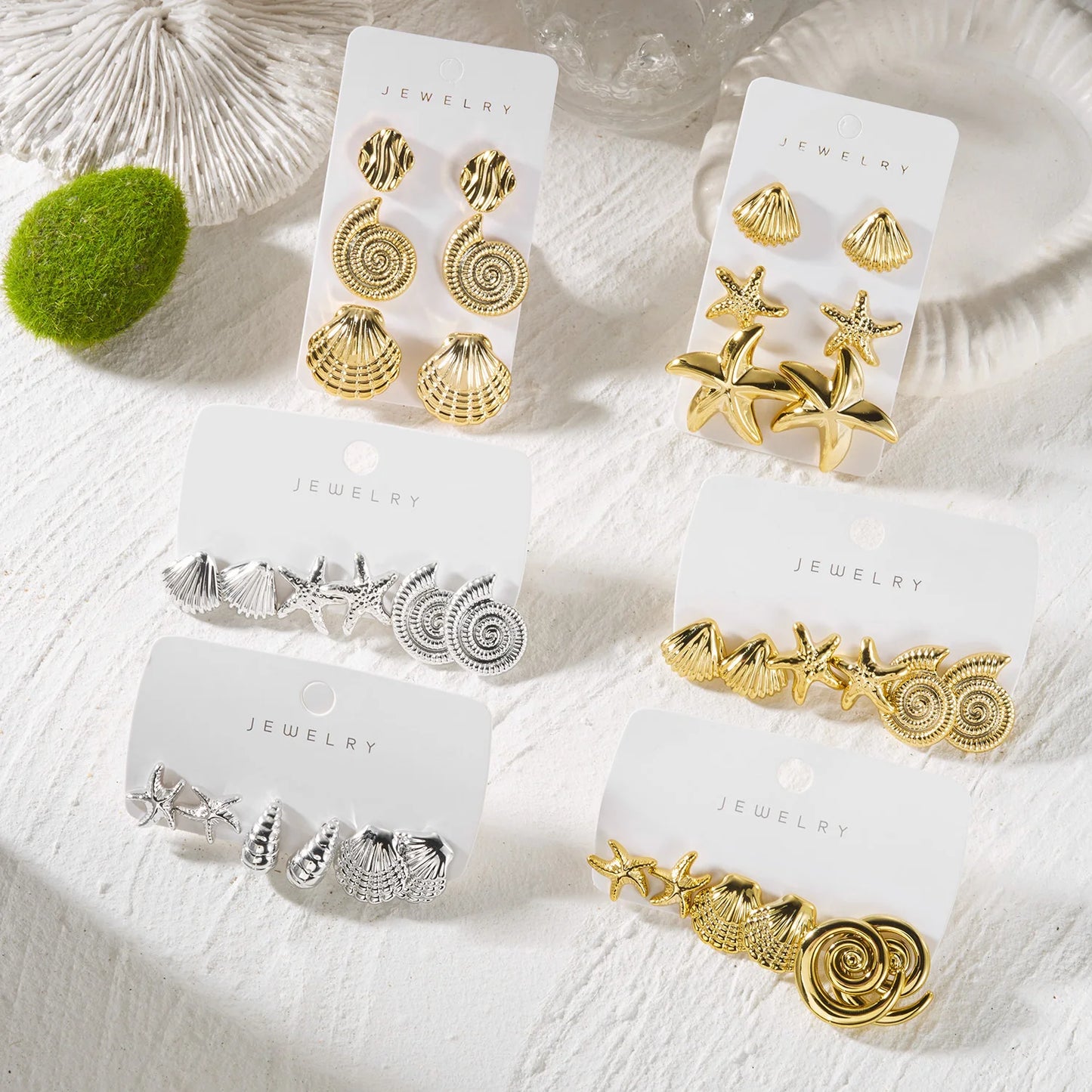 6pcs/Set Trendy Shell Starfish Stud Earrings