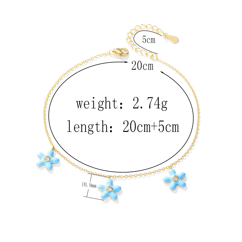 S925 CZ Cubic Zirconia Beach Enamel Starfish Anklet