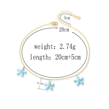 S925 CZ Cubic Zirconia Beach Enamel Starfish Anklet