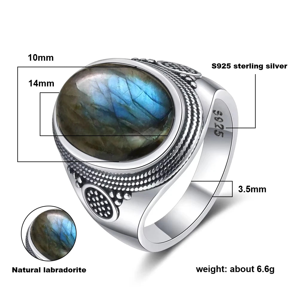 Vintage S925 Sterling Silver Ring with Natural Moonstone Stone
