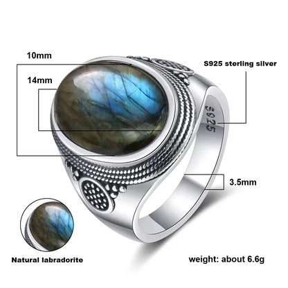 Vintage S925 Sterling Silver Ring with Natural Moonstone Stone