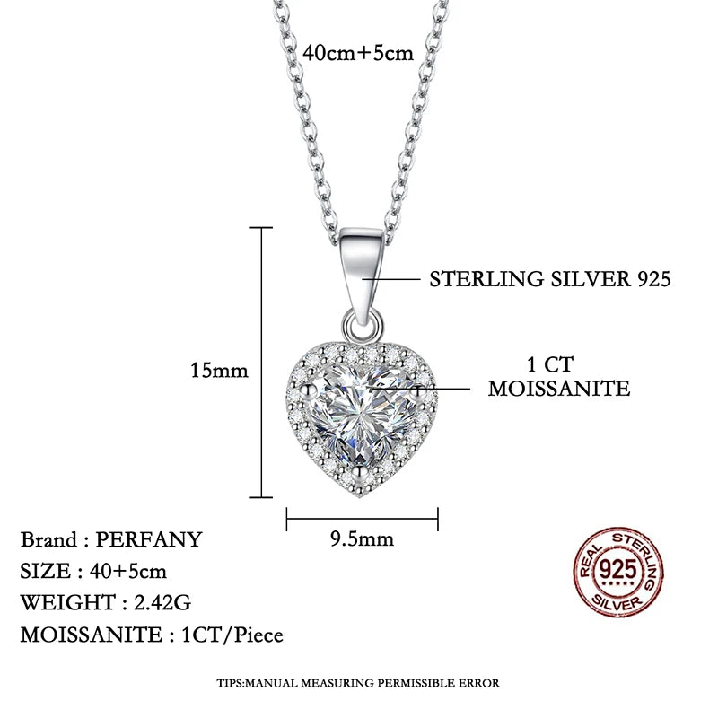1CT Heart Cut Moissanite Necklace 925 Silver