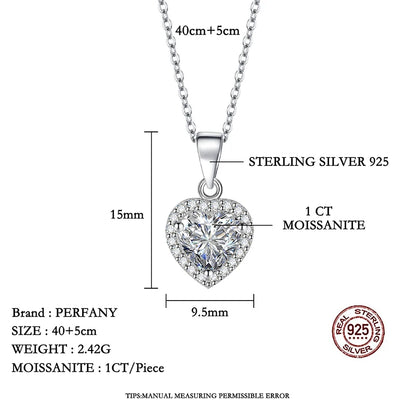 1CT Heart Cut Moissanite Necklace 925 Silver