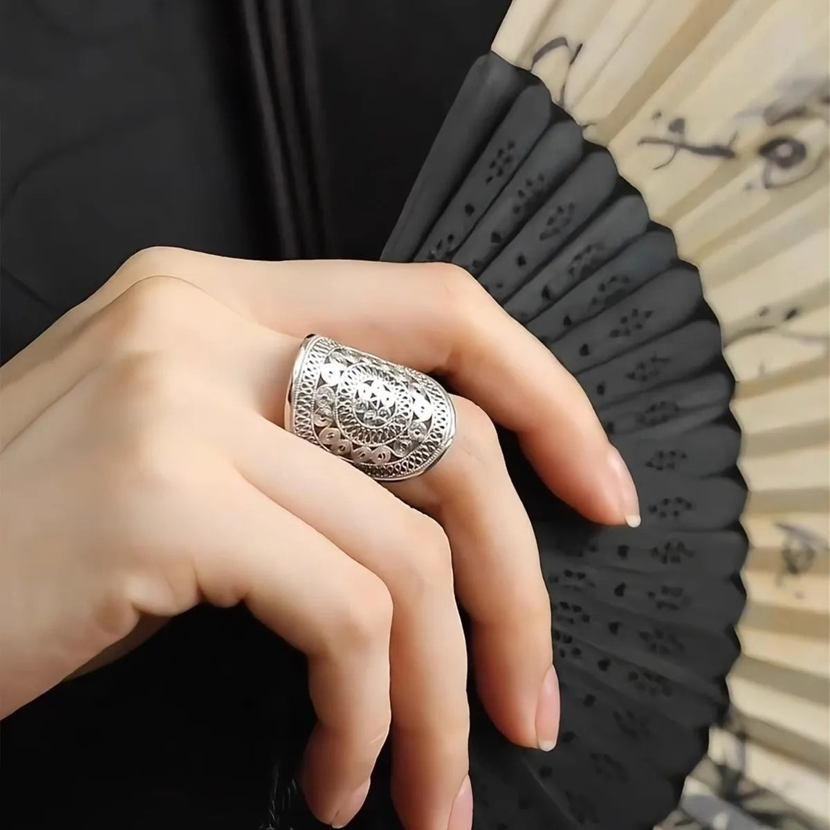 Copper Drum Flower Pattern Creative Premium Index Finger Ring