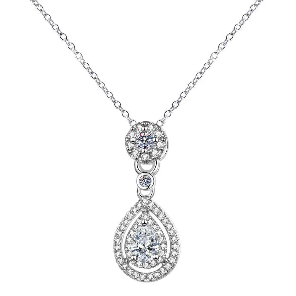 925 Sterling Silver Necklace Clavicle Chain Sparkling Zircon Teardrop