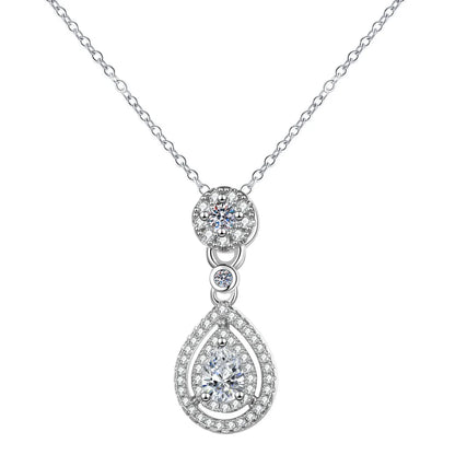 925 Sterling Silver Necklace Clavicle Chain Sparkling Zircon Teardrop