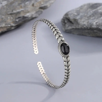 925 Sterling Silver Vintage Bracelets with Black Stone